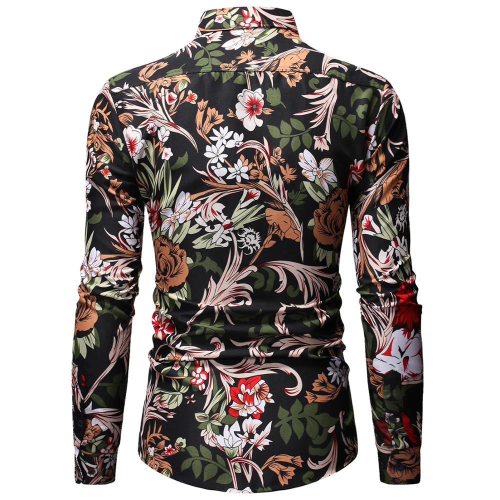 Men's Printed Shirts Male Slim Fit Long Sleeve Shirt Men Floral Print Casual Shirts Plus Size