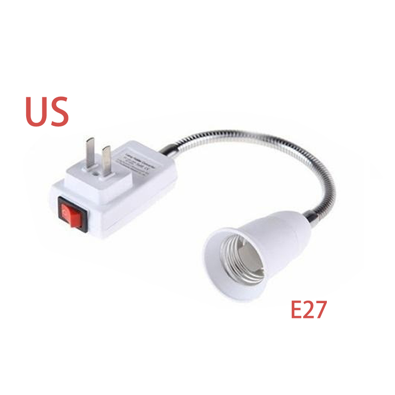 1PC E27 Socket Adapter LED Light To EU/US Plug Holder Converter ON/OFF Practical Lamps Accessories For Bulb Camera Base: US-3