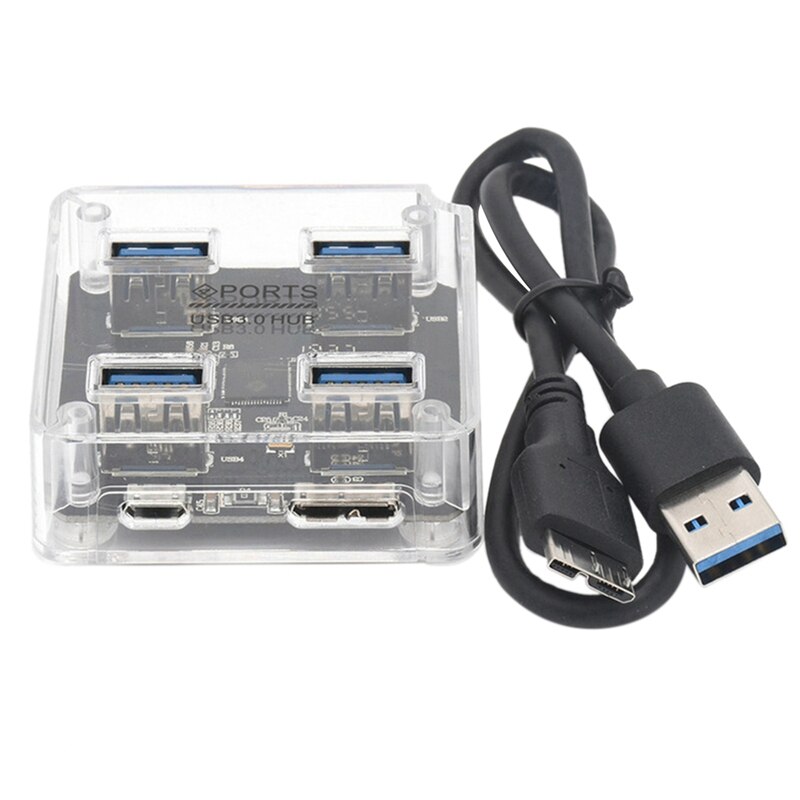 High-Speed USB3.0 HUB 4-Port Hub USB Transparent 3.0Hub Splitter One for Four Extenders
