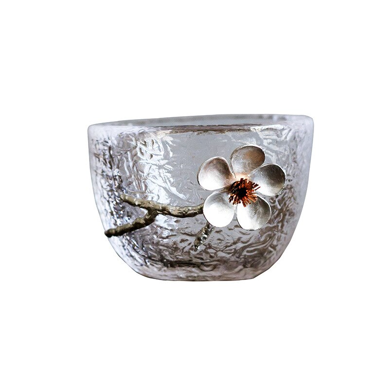 1pcs Small 60-80ml Teacups Tin Flower Single Tea Cup Japanese Glass Cup Kung Fu Tea Set Transparent Drinking Glass 12 Styles