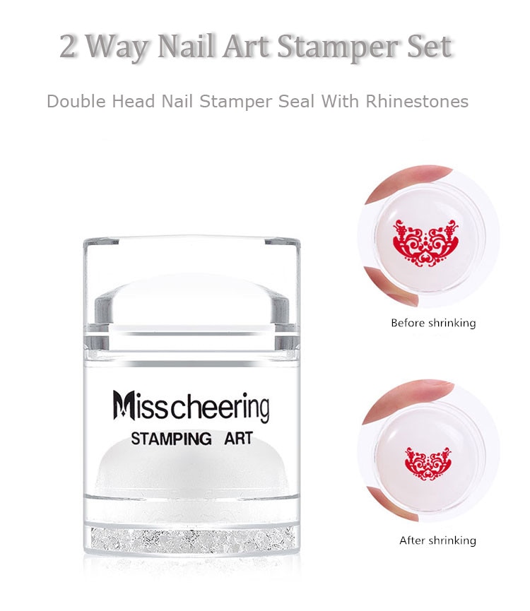 1 Set Double Head Jelly Siliconen Nail Stamper Zegel Met Schraper Rhinestone Decoratie Nail Manicure Art Stamping Tool Met Doos