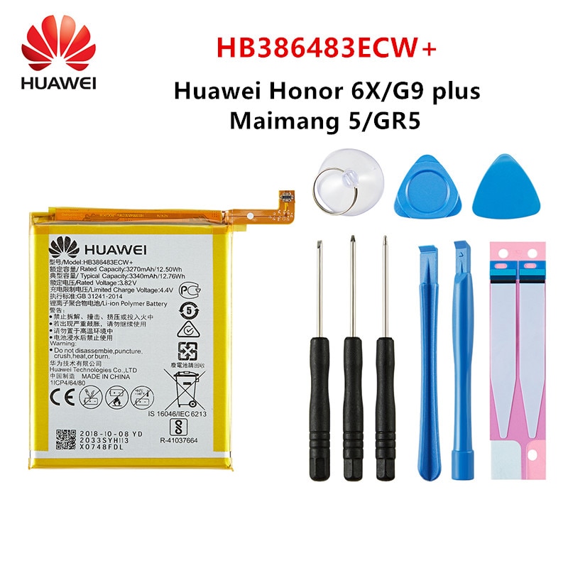 華魏 100% 元祖HB386483ECW + 3340 mah huawei社maimang 5 名誉 6X G9 プラスGR5 MLA-AL00/AL10 電池 + ツール