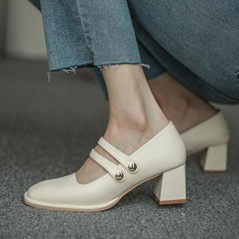 Siddons vintage sort hvid høje hæle til kvinder pumps rund tå ankelrem mary jane sko platform fest bryllup sko kvinde