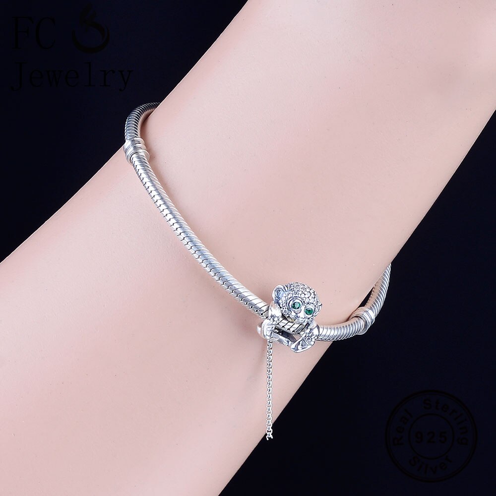 FC Schmuck passen Original-Pfanne Reize Armbinde 925 Silber Wenig Affe Blau Grün Zirkon Auge Perle Pflastern Reflexion Berloque