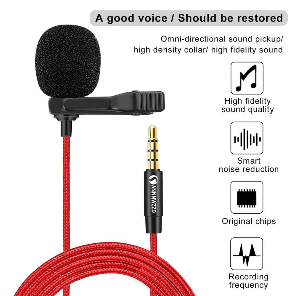 3.5mm Lavalier Microphone Omnidirectional Condenser Microphone with 360°High Sensitivity Condenser Support for Smartphone