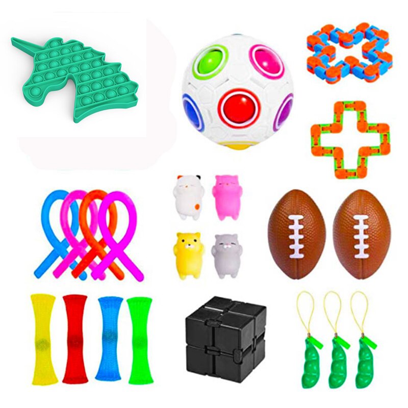 22PCS Fidget Toy Set - Sensory Pop It Magnetic Stretchy Strings Rope Rings Pea Pod Bean Toys: SET A