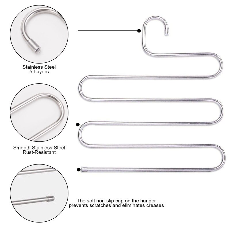 Multi wieszak na spodnie stojak spodnie ze stali nierdzewnej s-rodzaj 5 warstw wieszaki na ubrania oszczędność miejsca przechowywanie na organy szafy