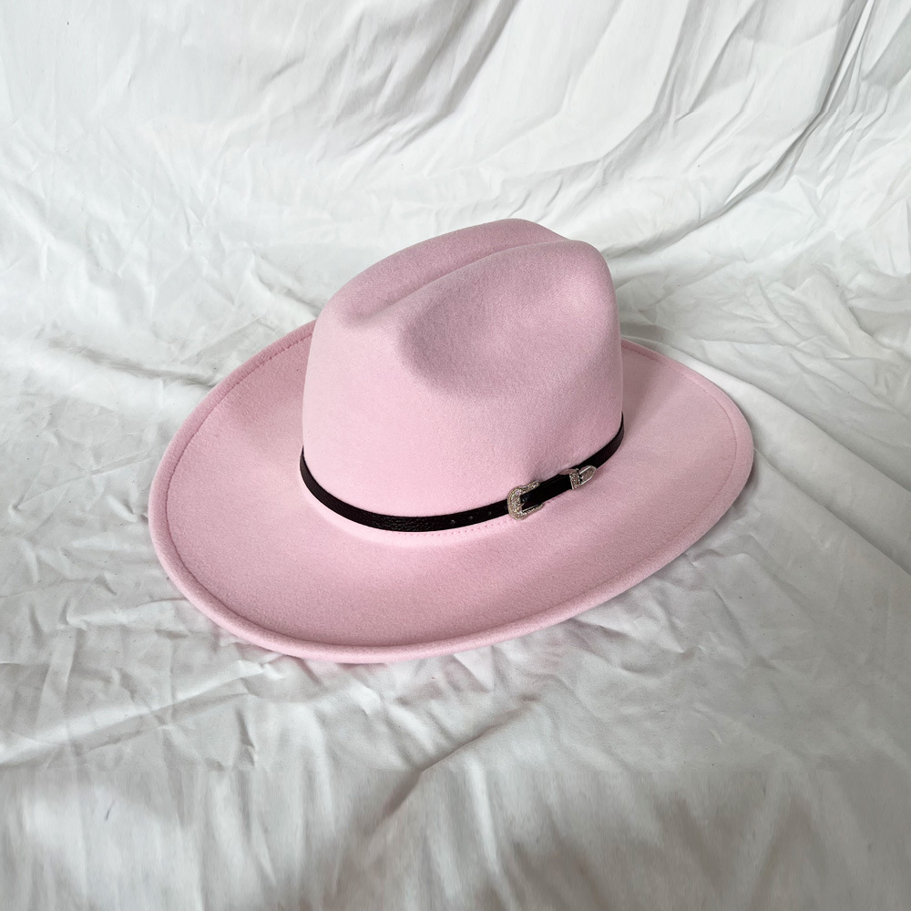 Novo chapéu de cowboy ocidental do vintage para cavalheiro masculino senhora jazz cowgirl com aba larga de couro cloche igreja sombrero hombre bonés: Rosa