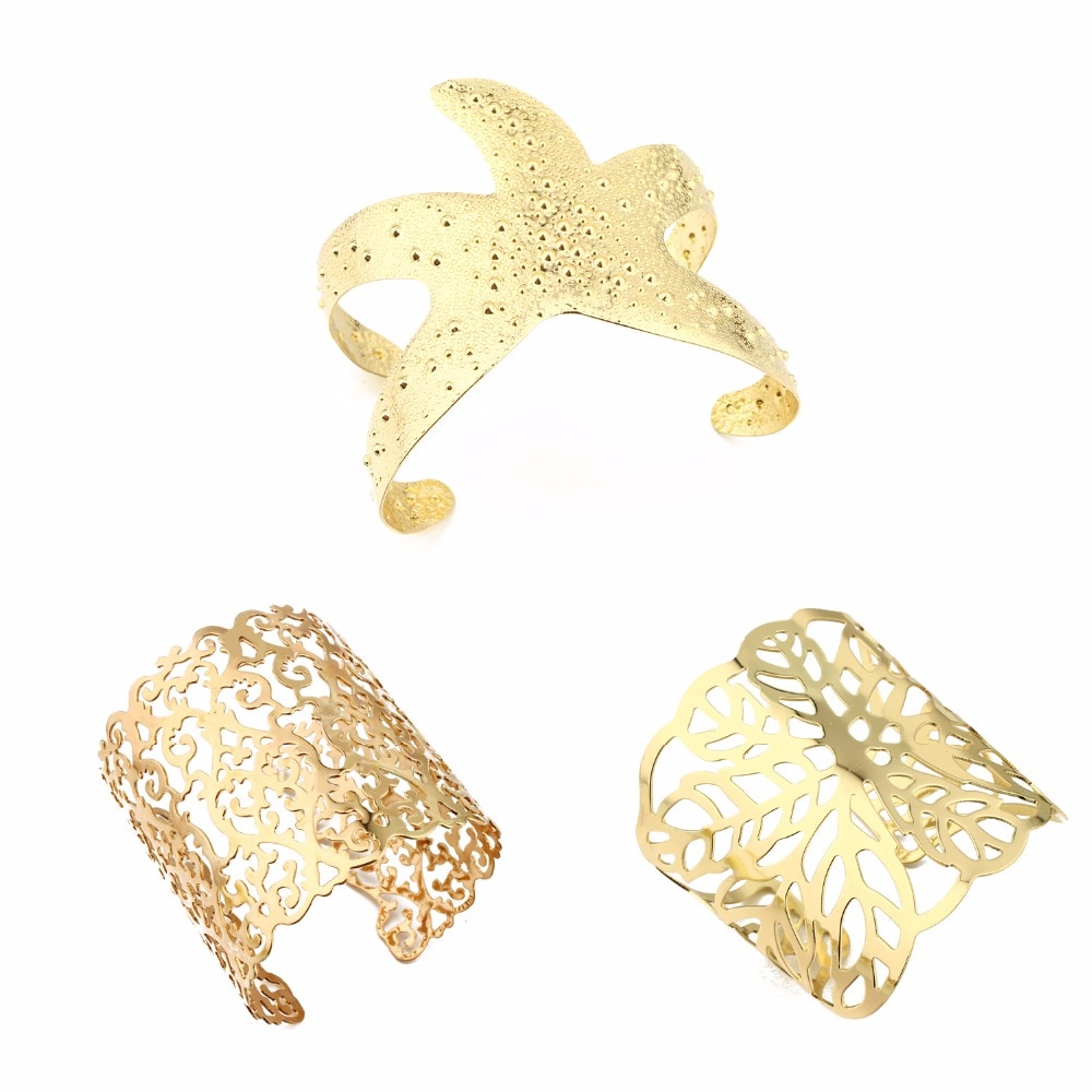 Dayoff-Pulseras simples abiertas para mujer, joyería de Metal hueco, minimalista, bohemio, estrella de mar, Pulseras anchas, B71, 1 ud.