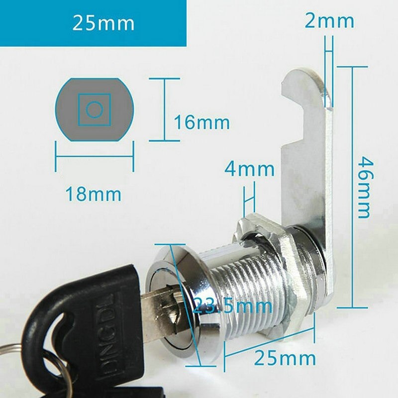 16/20/25/30mm Security Cam Cylinder Lock Door Barrel Drawer Cabinet Mail Box Locker Cupboard Furniture Locks 2-Key Hardware: 25mm