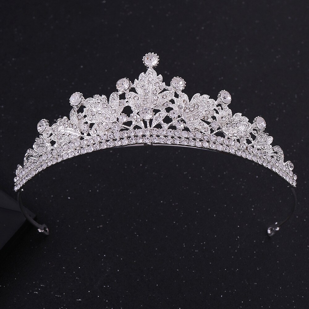 Luxe Bridal Tiara Crown Leaf Bruiloft Sieraden Sets Verklaring Kettingen Oorbellen Set Haar Accessoires Afrikaanse Kralen Sieraden Set: 1Pcs Crown