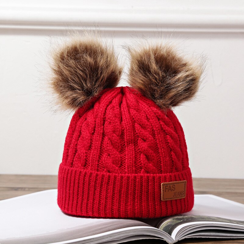 Winter Hat For Girls Baby Boys Pom Poms Hat Children Knitted Beanies Thick Baby Hat Infant Toddler Warm Cap: red