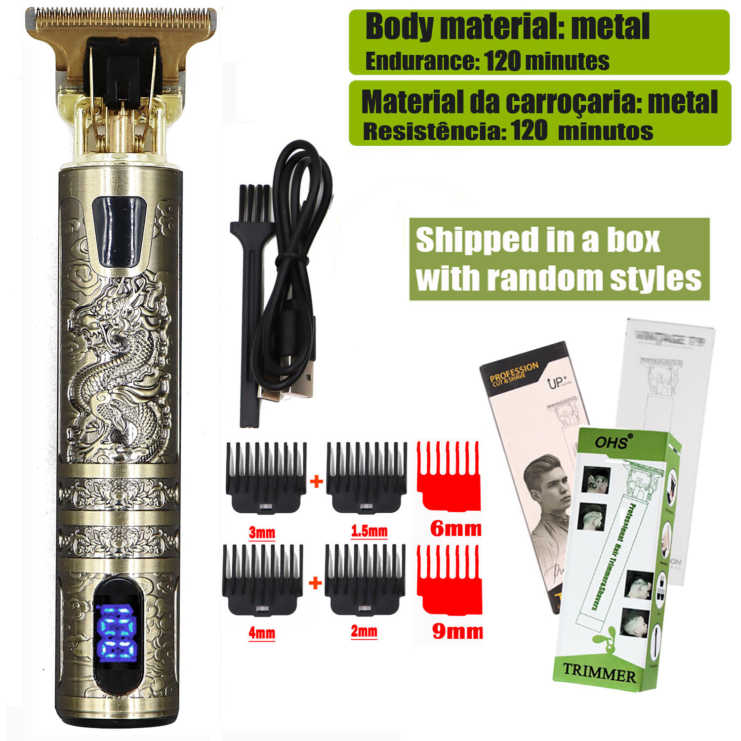 Tondeuse Drachen Jahrgang T9 Schnurlose professionelle Haarschneidemaschine Elektrische Trimmer für Männer Haarschneidemaschine Haarschneidemaschine Rasierer: Lila