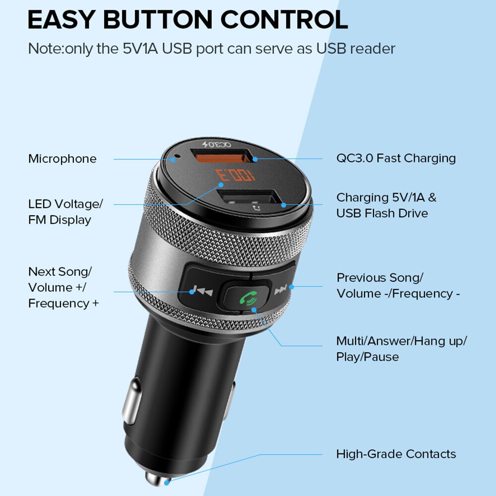 VANJEW C57 Car FM Transmitter Bluetooth 4.2 Wireless Hands-free Car Kit FM Modulator Quick Charge 3.0 Car Charger MP3 Player CE