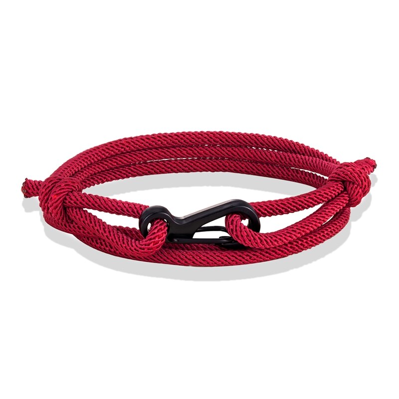 MKENDN-pulsera de cuerda de estilo náutico para hombre y mujer, brazalete minimalista de escalada, mosquetón, color azul oscuro, medianoche: Wine Red