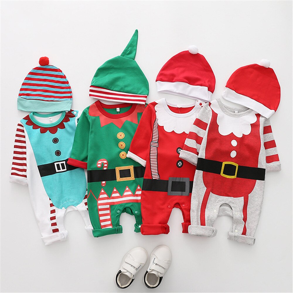 Cosplay Herfst Winter kinderen Kerst Kostuum Kerstman Elf kleding Pasgeboren Baby Jumpsuits kinderen bodysuit kostuums