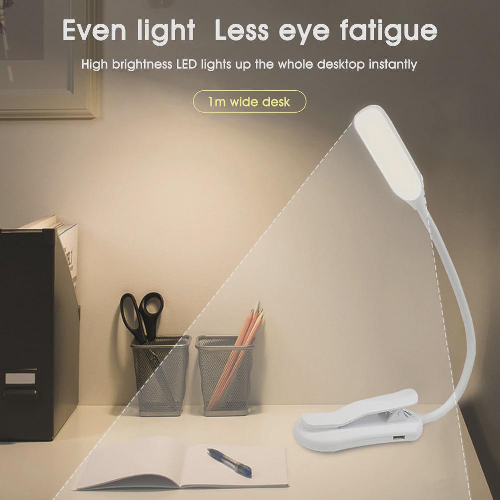 Oplaadbare boeklamp Dimmende leeslamp op 3 niveaus Daglicht Flexibel clip-on licht Boekleeslamp voor lezen in bed