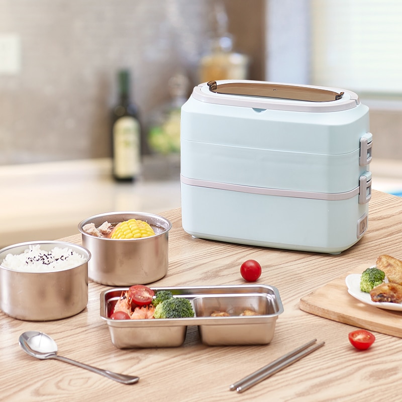 220V 2 Layers Electric Meals Food Heating Box Mini Portable Electric Rice Cooker Steaming Cooking Machine For Office School