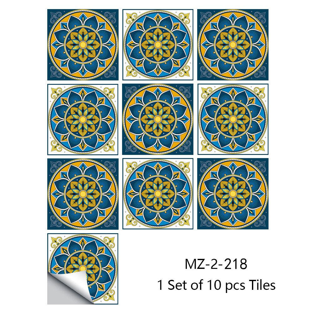 Mandala pattern Simulation tile stickers Kitchen bathroom Decor self-adhesive waterproof wall sticker Home renovation wallpaper: 30x30cm-10pcs