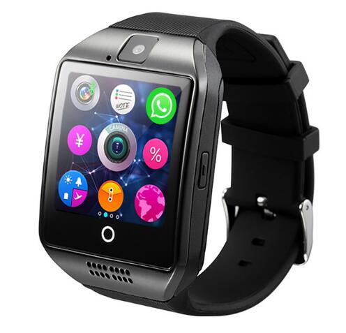 Bluetooth montre intelligente hommes Q18 avec caméra Facebook Whatsapp Twitter synchronisation SMS Smartwatch prise en charge de la carte SIM TF pour IOS Android: Black