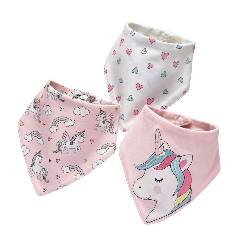 3 Stks/set Insular Katoenen Baby Slabbetjes Voeden Kiel Infant Burp Doeken Cartoon Speeksel Handdoek Baby Eten Accessoire Zachte Baby Stuff: Unicorn