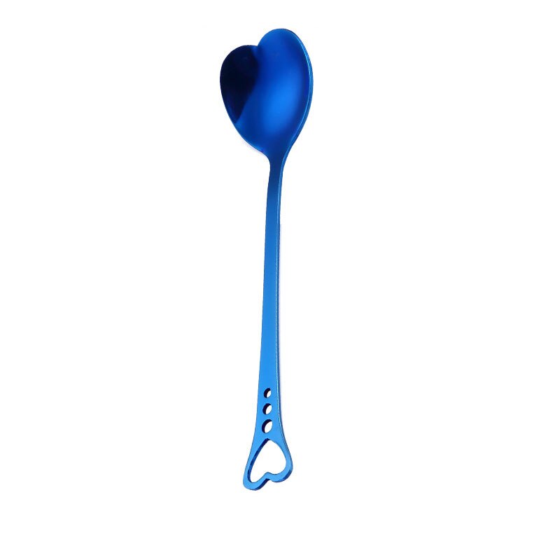 En forme de coeur amour Couple cuillère créative en acier inoxydable café thé Dessert Stiring cuillère arc-en-ciel noir 1 pièces: 6