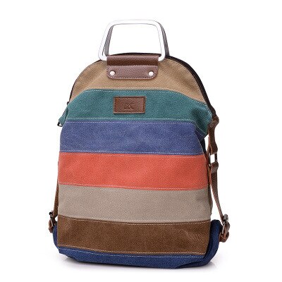 KVKY Ethnische Regenbogen frauen Leinwand Rucksack Damen gestreift Multifunktions Patchwork Rucksack Umhängetasche Schulranzen Bolsas Mochila B842: Fashion streifen