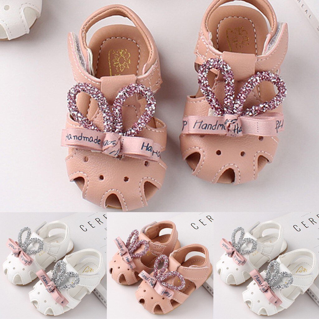 Princess Baby Girl Shoes Anti-slip Hallow Rabbit Ear Bow Beach Sandals Girls Letter Print Shallow Cute Soft Baby Girl Sandals