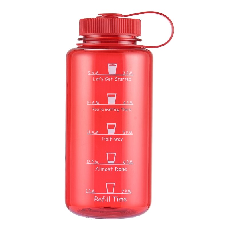 Garrafas de água dos esportes do marcador do tempo 32oz/1000ml garrafa de bebida grande volume bpa livre: Vermelho