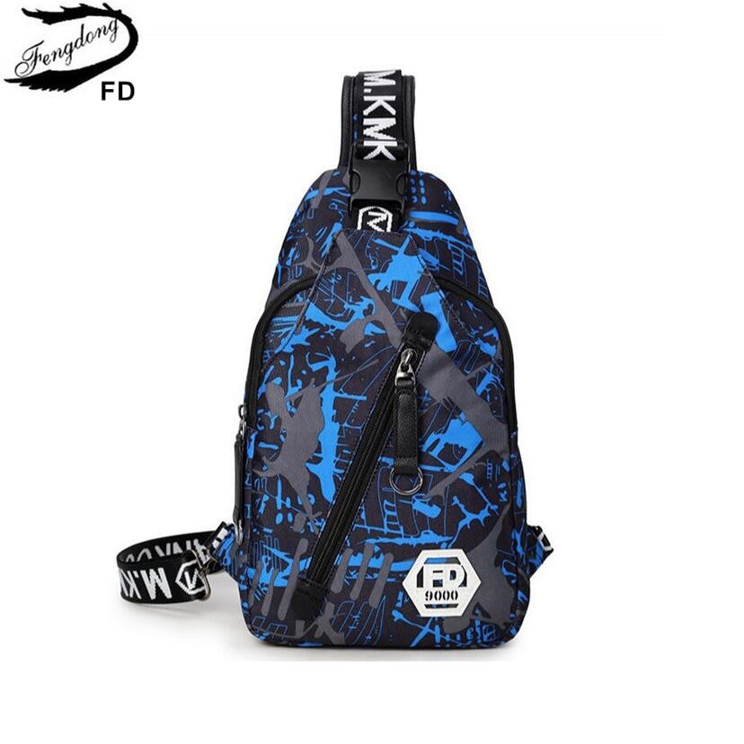 Fengdong azul camuflagem masculino saco de peito à prova doxford água oxford tecido um ombro mulheres sacos de viagem masculino casual sling crossbody saco