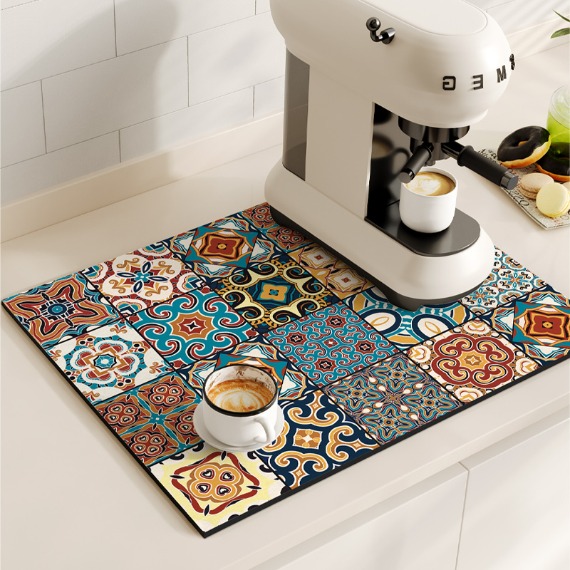 Retro Koffiezetapparaat Mat Waterdichte Schotel Droogmatten Sneldrogend Afvoer Pad Servies Antislip Aftappen Placemat Keukenkleed: 75x40cm / WHITE