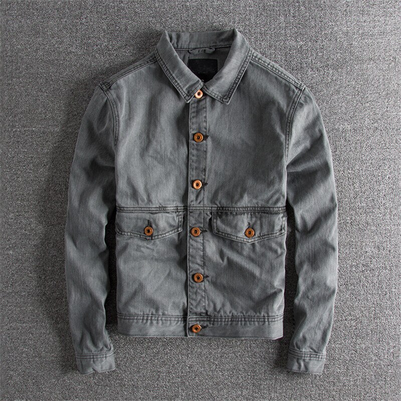 In-yeson märke jeansjacka herr grå army färg slim fit rock jeansjackor tvättade vintage jeansjacka för män