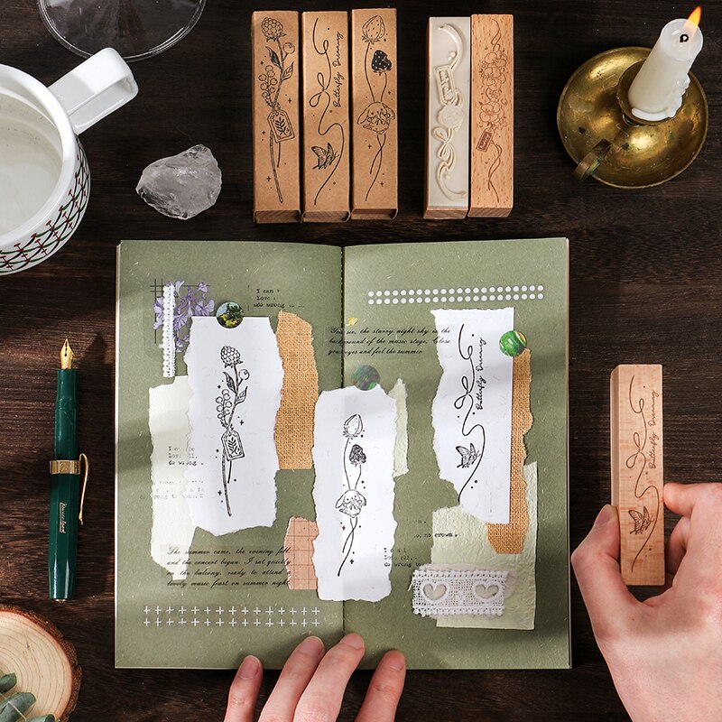 Bos Poëzie Serie Retro Bloemen Decoratieve Stempel Label Houten Stempels Set Stempel Voor Kaarten Maken Scrapbooking
