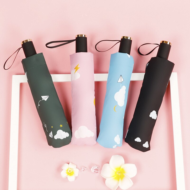 Paraguas plegable de dibujos animados para niño, sombrilla pequeña y fresca, 3 pliegues, Anti-UV, pegamento negro, protector solar, para sol y lluvia