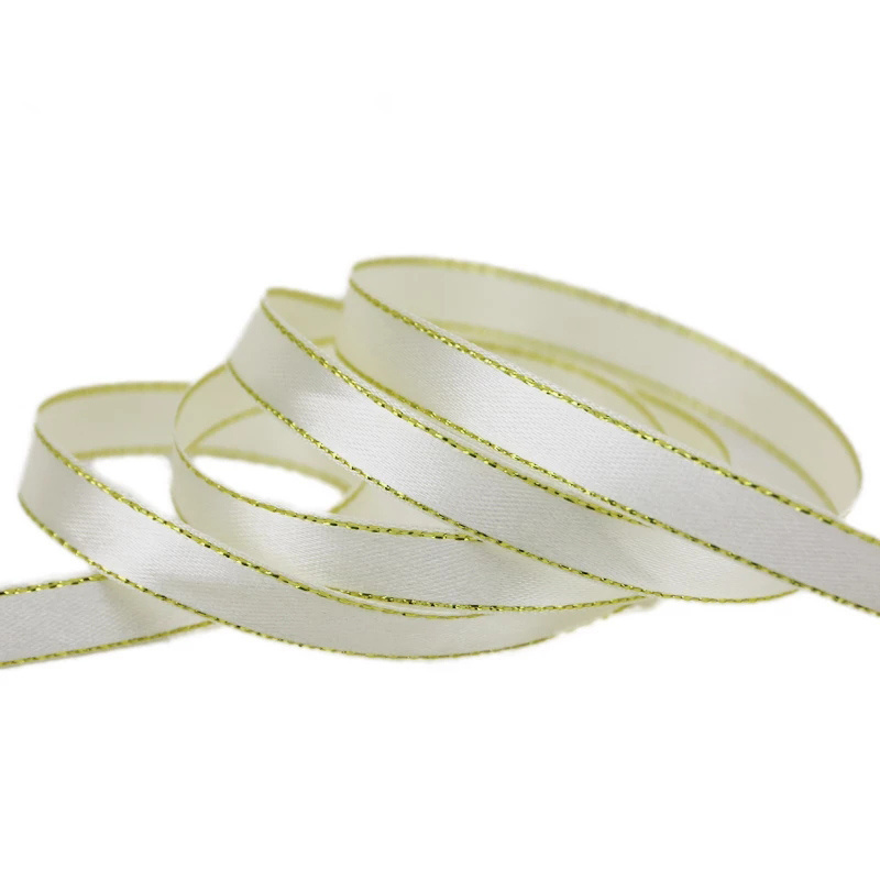 (25 yards/rol) beige gouden rand satijnen lint handgemaakte DIY cadeau kerstlinten (6/10/20/25/40 mm)