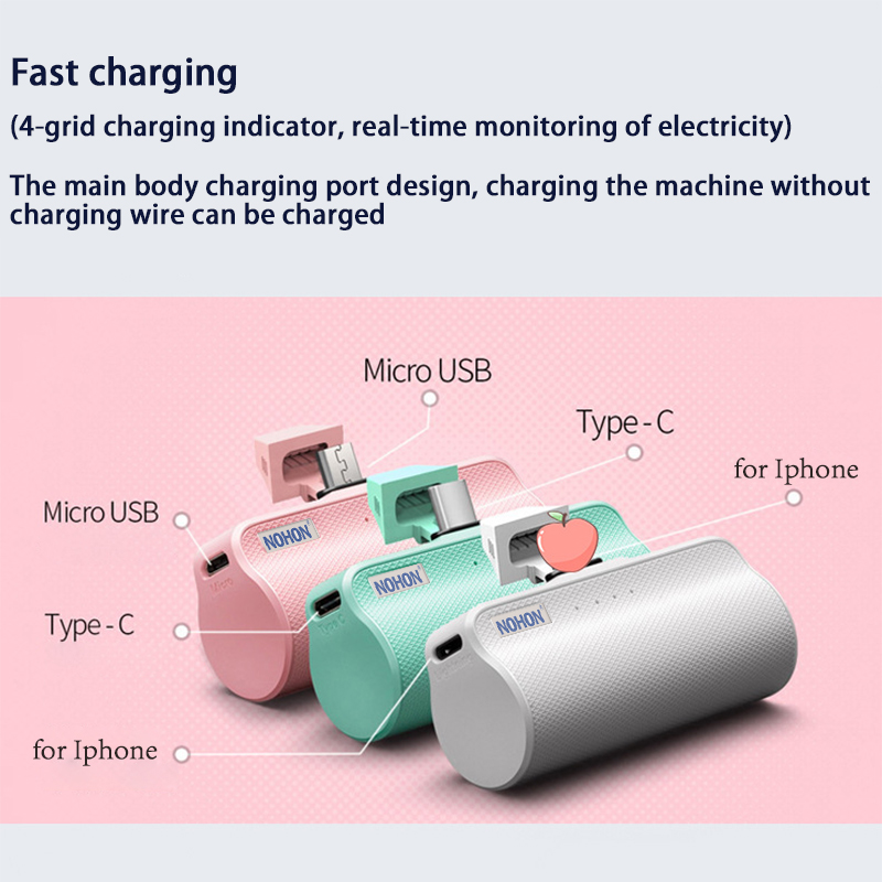 Mini banco de energía NOHON 3000mAh para Apple Micro tipo C interfaz para iPhone Samsung Xiaomi cargador de batería externa portátil