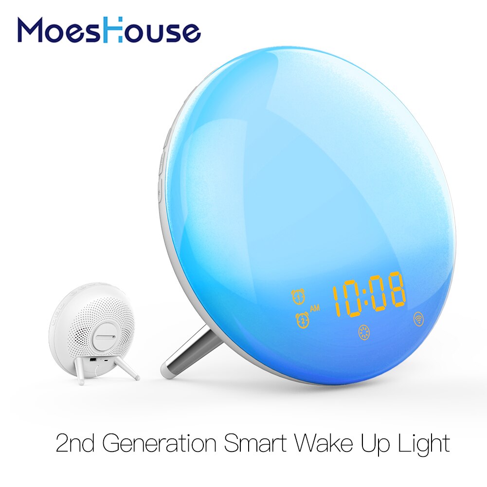 WiFi Smart Wake Up Light Workday Alarm Clock with 7 Colors Sunrise/Sunset Simulation 4 Alarms Compatible with Alexa Google Home