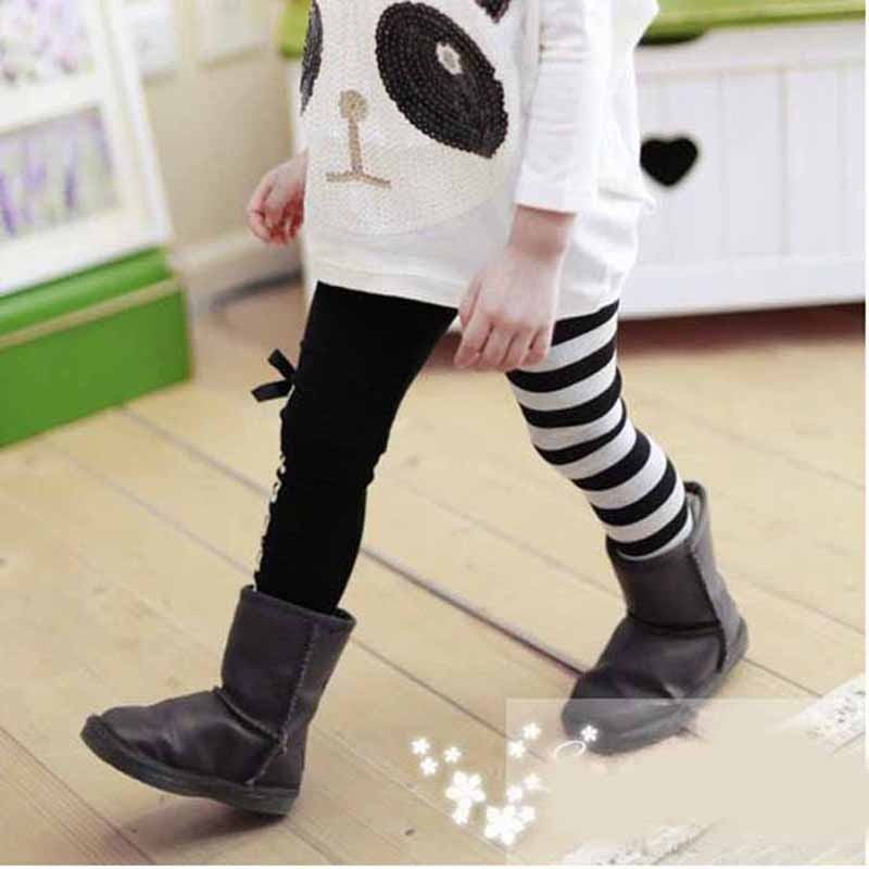 Leggins para niñas de primavera y otoño, pantalones bonitos para niñas, pantalones a rayas blancas y clásicas con lazo para 2 ~ 7 años
