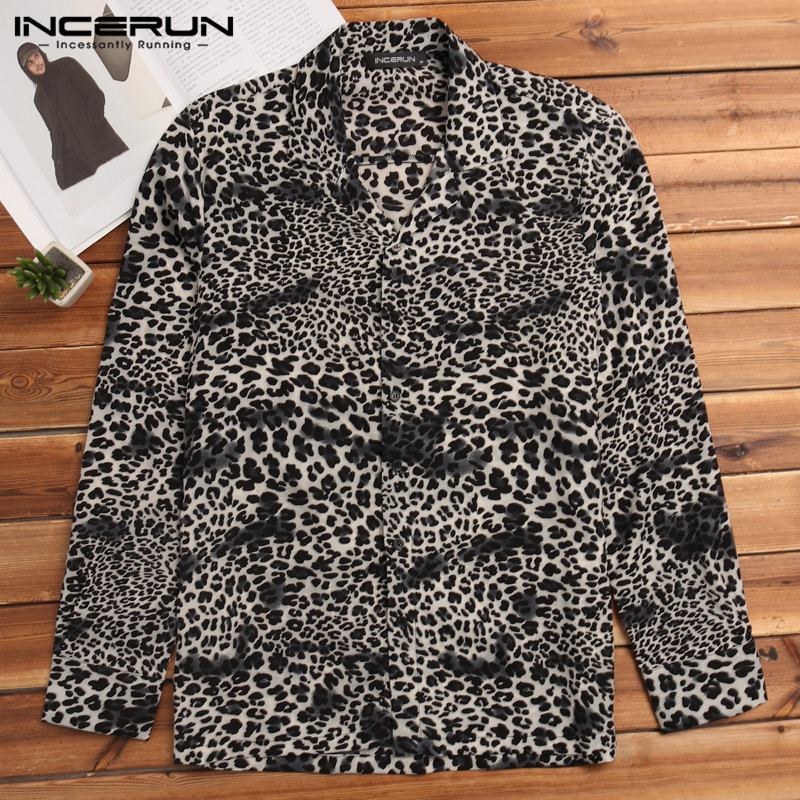 Leopardprint skjorte herre langærmet streetwear fest natklub skjorter toppe mænd camisa masculina plus size incerun