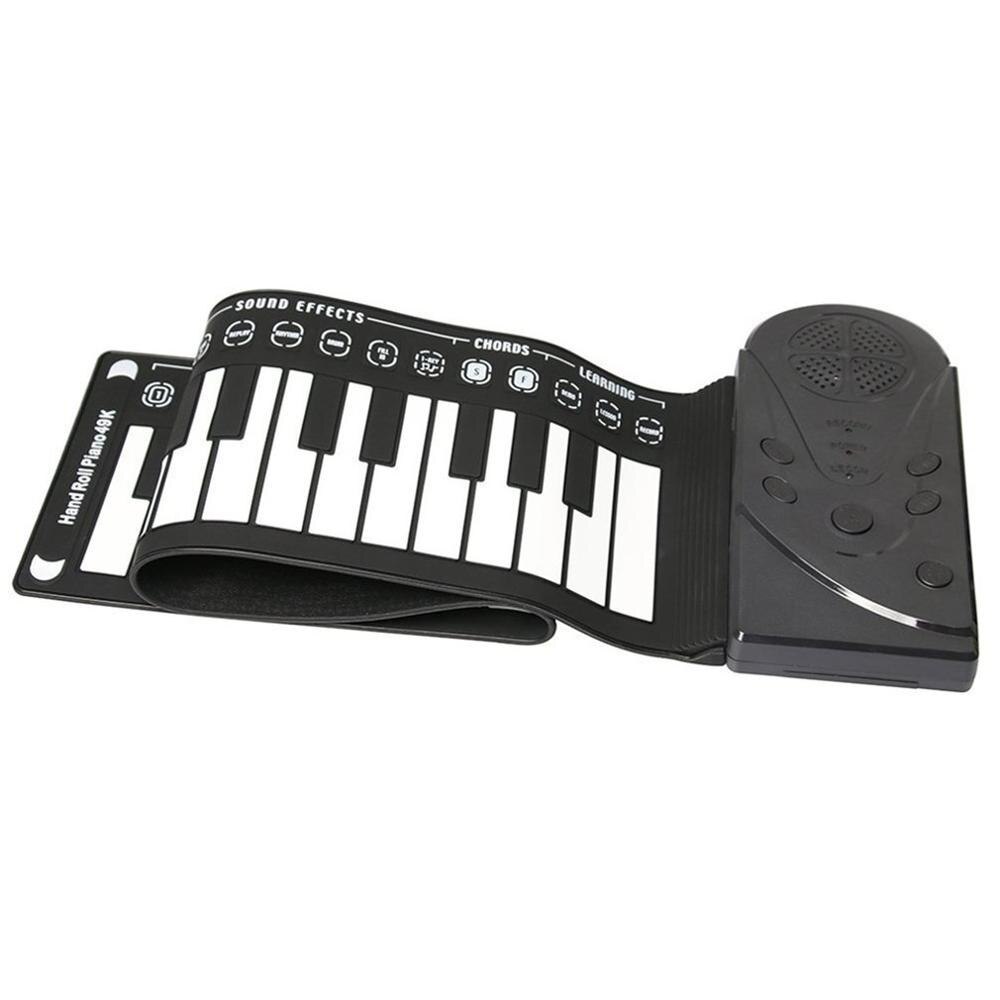 Acordeón plegable de 49 teclas para niños, Piano Electrónico principiante, instrumentos de iluminación musical para niños, para fanáticos de la música: Glossy black