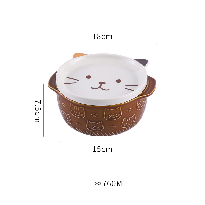 Cartone animato in ceramica giapponese gatto cane spaghetto ciotole con coperchi simpatico animale zuppa insalata frutta ciotola scatola decorativa stoviglie cucina arredamento: B