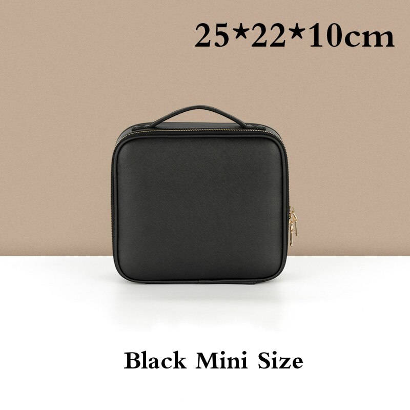 Borsa per trucco da viaggio in pelle PU da donna organizzatore professionale per la conservazione di cosmetici custodia per valigia per estetista: Black Mini Size