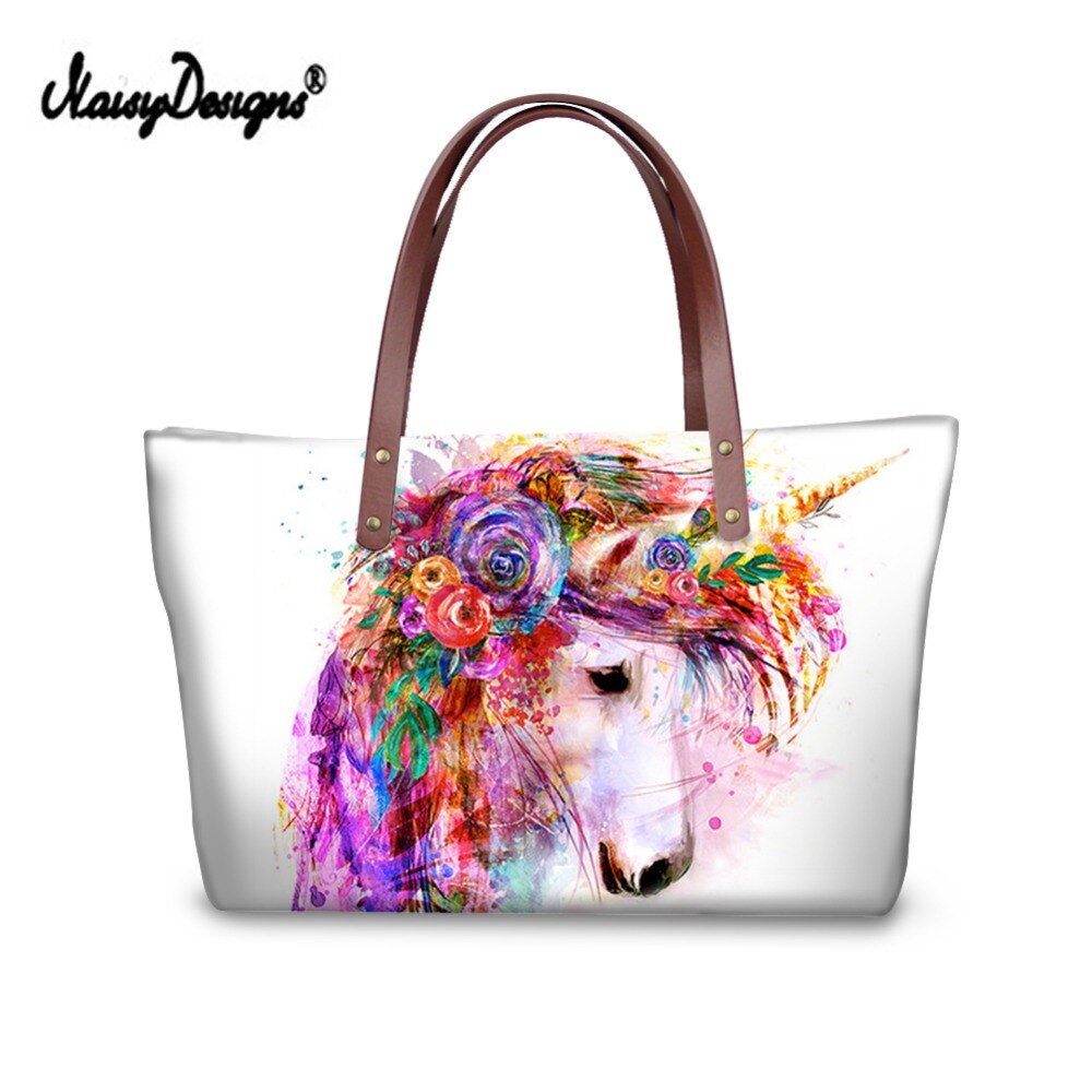 Pink Unicorn Horse Printed Women Shopping Bags Crossbody Bags Vintage Messenger Bag Leather Purse Shoulder Travel Top Tote Bags