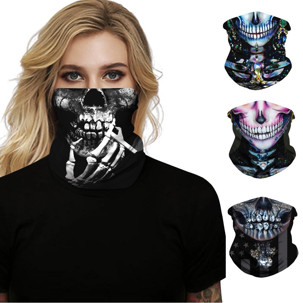 Unisex Skull Bandana Face Halloween Scarves Seamless Digital Print Neck Gaiter Tube Mask Unisex UV Sun Smooth Breathable scraf
