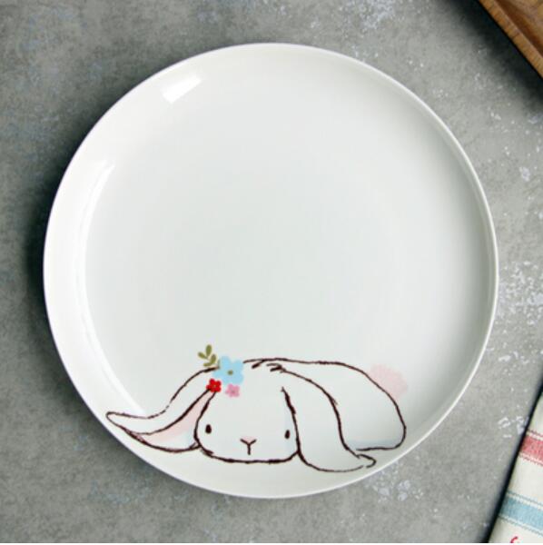 Noolim 1pc 8 tommer keramisk middagstallerken kanin dyr middagsretter pasta bøf desserttallerkener fint benporcelæn køkkengrej: C