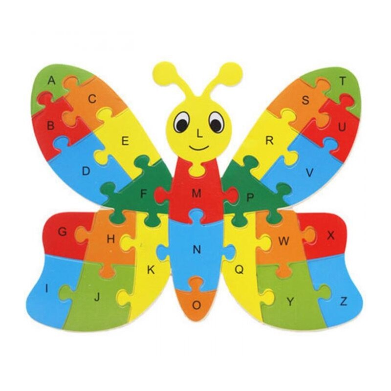 Engelsk abc alfabet læring gåder træugle hane sommerfugl puslespil intelligens match spil legetøj uddannelse børn børn: Grøn