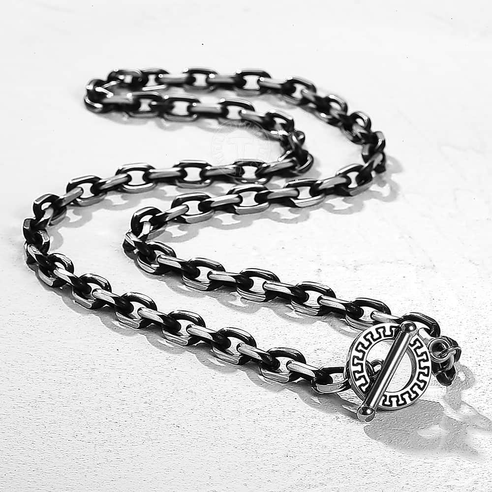 6mm Männer Frauen Halskette Edelstahl Rolo Kabel Verknüpfung Kette Einfache Rotguss Einzigartige Umschalten Verschluss 18-30 zoll halskette LTNS006