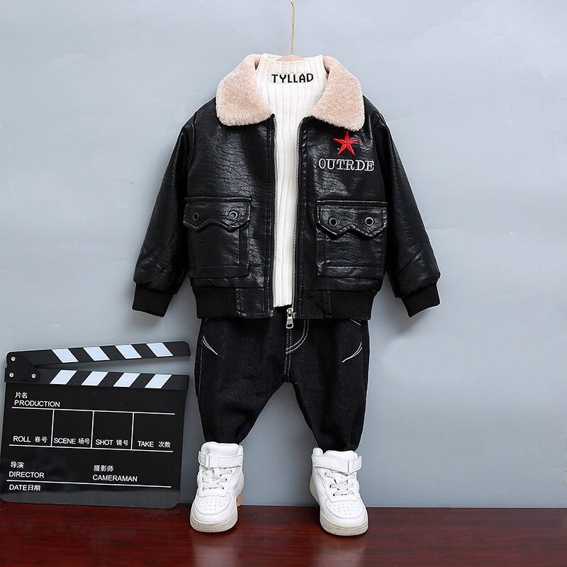 Blouson en cuir PU, vêtement printemps-automne-hiver, pour enfants de 1-10 ans, à la ,