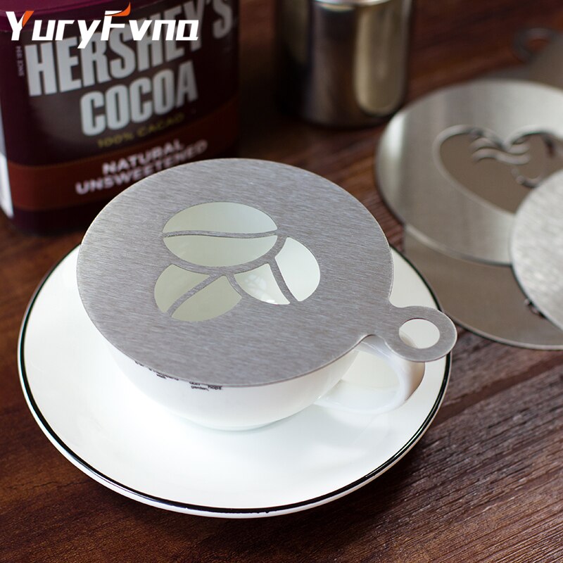 Yuryfvna Rvs Koffie Latte Cappuccino Barista Art Stencils Cake Stofdoek Sjablonen Koffie Gereedschap Accessoires