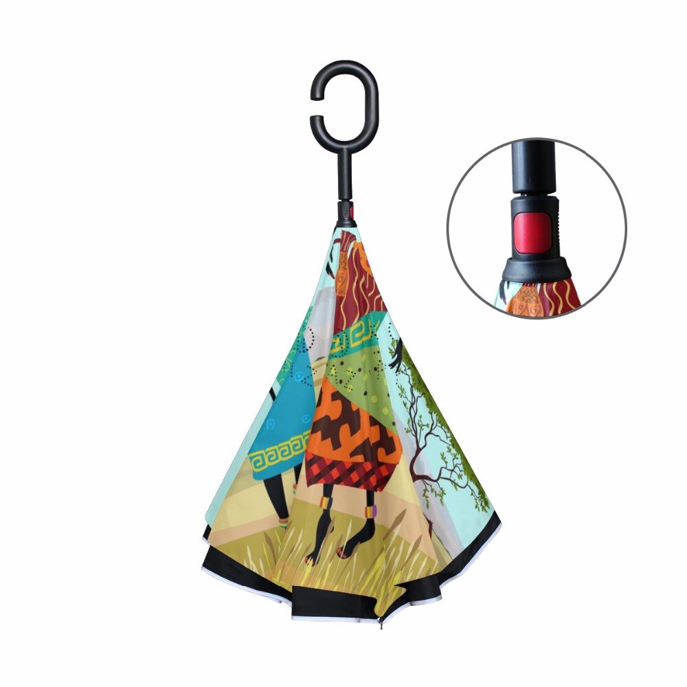 Sombrillas invertidas de doble capa reversible a prueba de viento para mujer africanas con soporte autónomo y protección solar contra la lluvia c-hook para coche